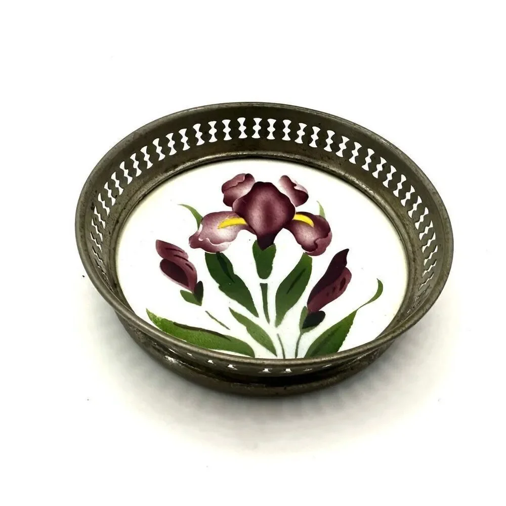 Vintage hand painted floral coaster/ saucer